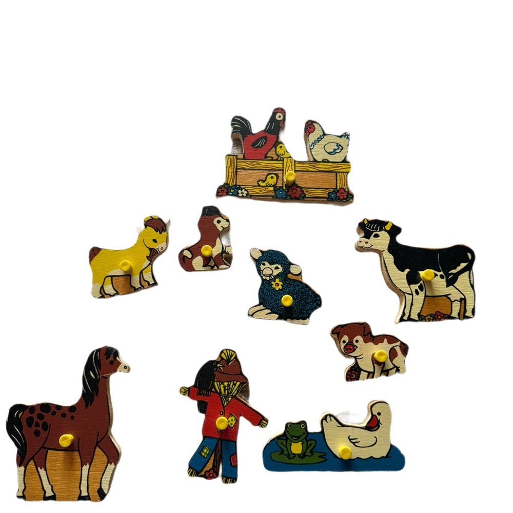 VINTAGE 1971 FISHER PRICE WOODEN PUZZLE #507 FARM ANIMALS - Picture 2 of 9